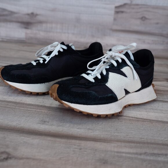New Balance Shoes - New Balance 327 Black Off White Cream Sail Gum Sole Suede